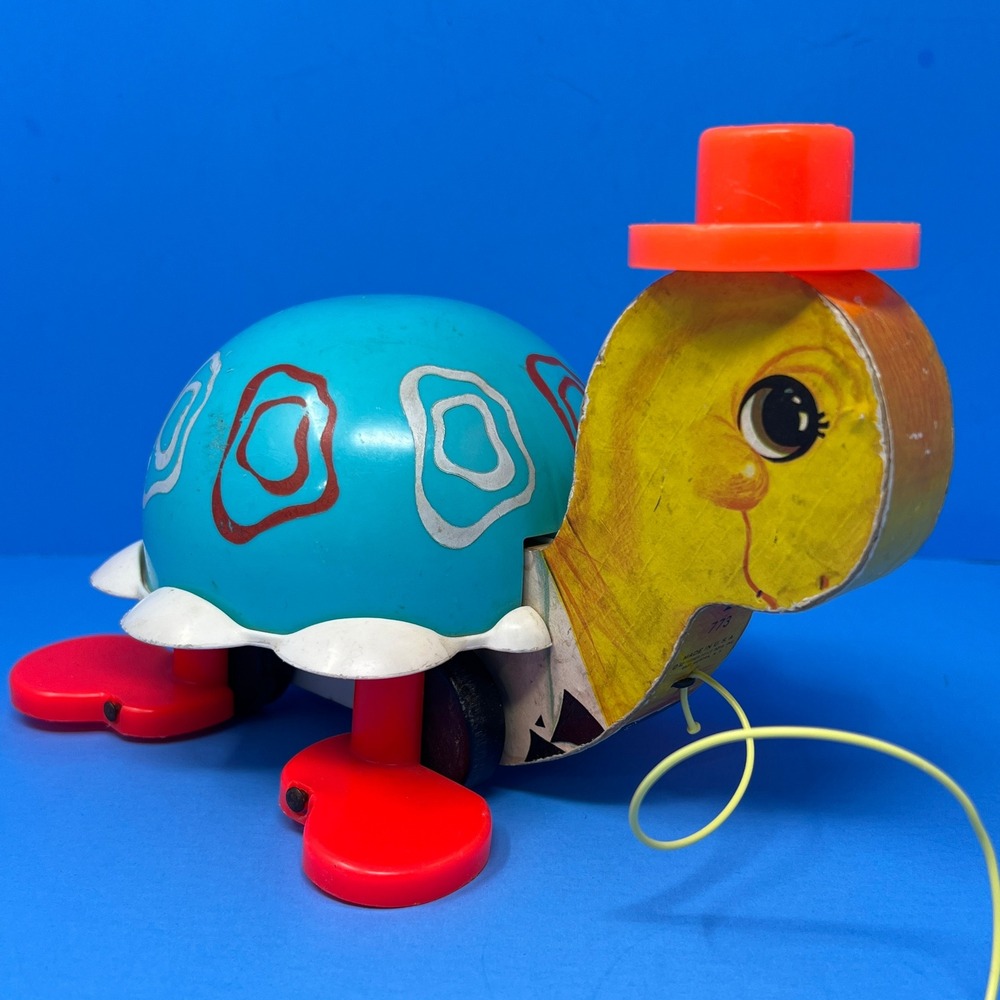 Fisher Price Pull Toy OS Multicolor Tooter Turtle 773 Vintage 1962 Wood Plastic